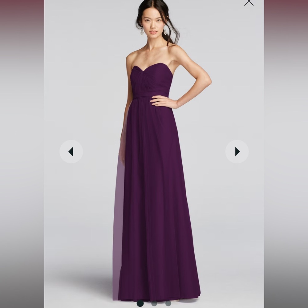 David’s Bridal Plum Purple Strapless Tulle Long Bridesmaid Dress Size 4